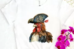 Rooster Pirate Watercolor Sublimation PNG Clipart Product Image 3