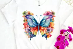Rainbow Butterfly and Flowers PNG Clipart Product Image 3