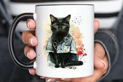 Watercolor Black Cat Nurse png clipart Product Image 3
