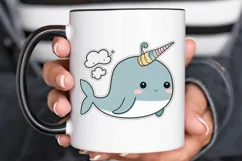 Cute Kawaii Narwhal Sticker PNG Clipart Product Image 3