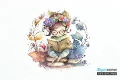 Watercolor Cute Bookworm Fairy PNG Clipart Product Image 1