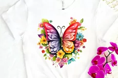Rainbow Butterfly and Flowers PNG Clipart Product Image 3