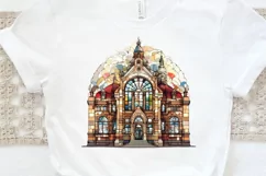 Stained Glass Old Building Sublimation PNG Clipart Product Image 3