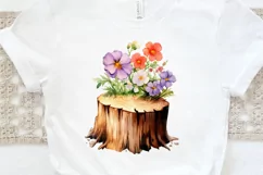 Flower Wooden Stump Watercolor Sublimation PNG Clipart Product Image 3