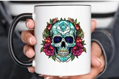 Flower Skull Stained Glass Sublimation PNG Clipart Product Image 3