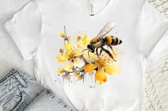 Bee and Flowers Watercolor PNG Clipart Product Image 3
