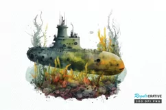 Watercolor Submarine PNG Clipart Product Image 1