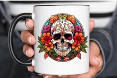 Flower Skull Stained Glass Sublimation PNG Clipart Product Image 3