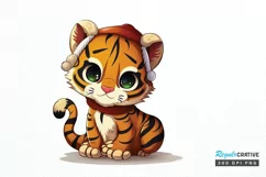 Watercolor Christmas Cute Tiger PNG Clipart Product Image 1