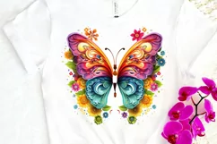 Rainbow Butterfly and Flowers PNG Clipart Product Image 3