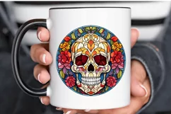 Flower Skull Stained Glass Sublimation PNG Clipart Product Image 3