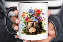 Flowers On Tree Stump Watercolor PNG Clipart Product Image 3