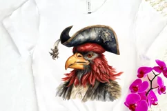 Rooster Pirate Watercolor Sublimation PNG Clipart Product Image 3