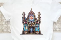 Stained Glass Old Building Sublimation PNG Clipart Product Image 3