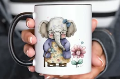 Watercolor Cute Elephant Grandma png clipart Product Image 3