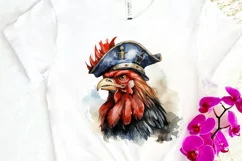 Rooster Pirate Watercolor Sublimation PNG Clipart Product Image 3