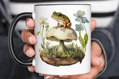 Watercolor Vintage Cute Floral Frog on a Mushroom PNG Clipa Product Image 3