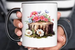 Flowers On Tree Stump Watercolor PNG Clipart Product Image 3