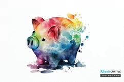 Watercolor Piggy Bank PNG Clipart Product Image 1
