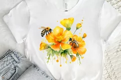 Bee and Flowers Watercolor PNG Clipart Product Image 3