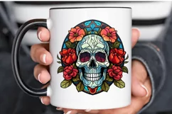 Flower Skull Stained Glass Sublimation PNG Clipart Product Image 3