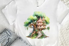 Fairy Tree House Watercolor PNG Clipart Product Image 3