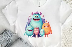 Cute Monster Family Watercolor PNG Clipart Product Image 3
