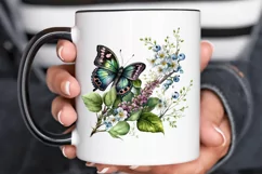Watercolor Butterfly and Spring Flowers png clipart Product Image 3