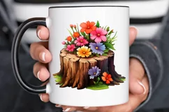 Flowers On Tree Stump Watercolor PNG Clipart Product Image 3