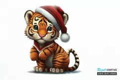 Watercolor Christmas Cute Tiger PNG Clipart Product Image 1