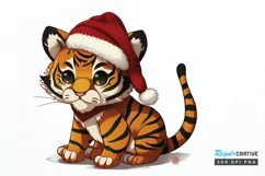 Watercolor Christmas Cute Tiger PNG Clipart Product Image 1