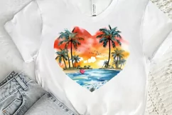 Retro Beach Heart Watercolor PNG Clipart Product Image 3