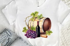 Vintage Grape Wine Bottle and Barrel PNG Clipart Product Image 3