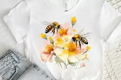 Bee and Flowers Watercolor PNG Clipart Product Image 3