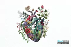 Watercolor Anatomical Floral Heart PNG Clipart Product Image 1