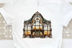 Stained Glass Old Building Sublimation PNG Clipart Product Image 3