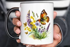 Watercolor Butterfly and Spring Flowers png clipart Product Image 3