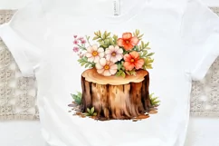 Flower Wooden Stump Watercolor Sublimation PNG Clipart Product Image 3