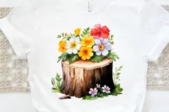 Flower Wooden Stump Watercolor Sublimation PNG Clipart Product Image 3