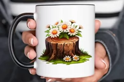 Flowers On Tree Stump Watercolor PNG Clipart Product Image 3