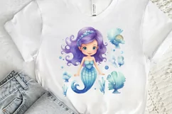 Cute Mermaid Watercolor PNG Clipart Product Image 3