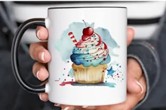 Watercolor 4th of July Cute Cupcake PNG Clipart Product Image 3