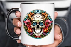 Flower Skull Stained Glass Sublimation PNG Clipart Product Image 3