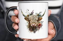 Watercolor Floral Highland Cow PNG Clipa Product Image 2