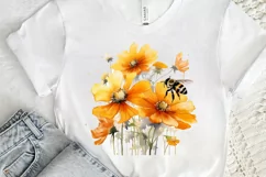 Bee and Flowers Watercolor PNG Clipart Product Image 3