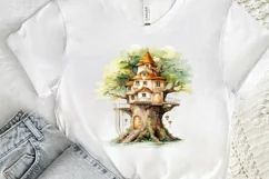 Fairy Tree House Watercolor PNG Clipart Product Image 3