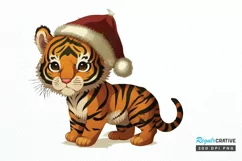 Watercolor Christmas Cute Tiger PNG Clipart Product Image 1
