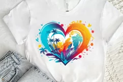 Retro Beach Heart Watercolor PNG Clipart Product Image 3