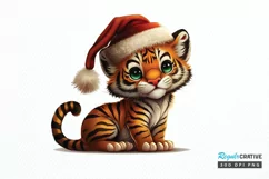 Watercolor Christmas Cute Tiger PNG Clipart Product Image 1