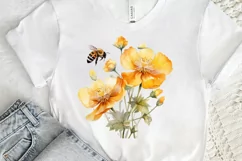 Bee and Flowers Watercolor PNG Clipart Product Image 3